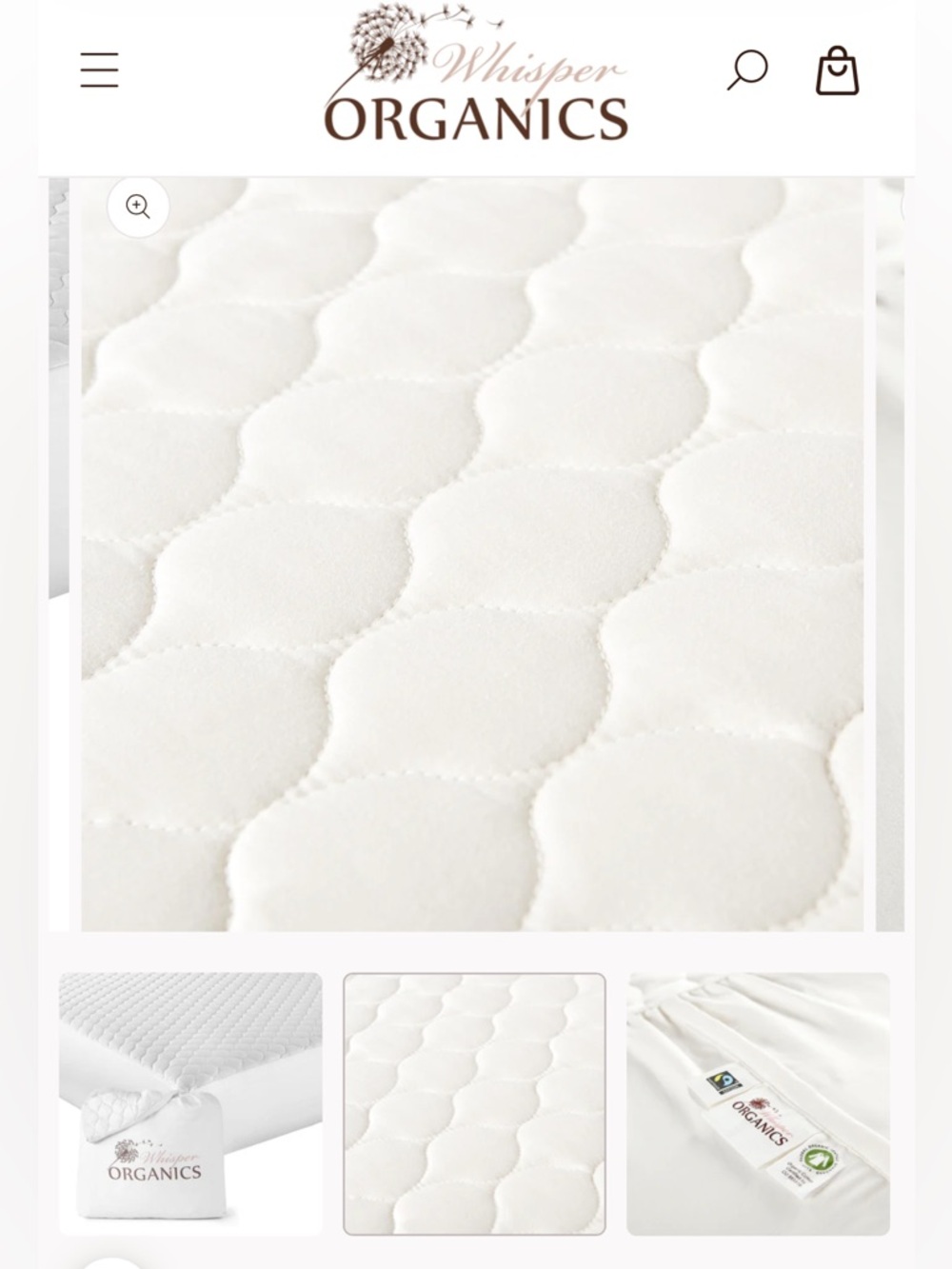 Whisper Organics King Mattress Pad Organic Cotton Quilted Protector Soft - Picture 4 of 8